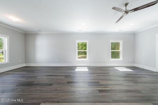 485 N Wild Rice Dr SW, Supply, NC 28462 - spare room with ornamental molding, baseboards, recessed lighting, dark wood-type flooring, and a ceiling fan