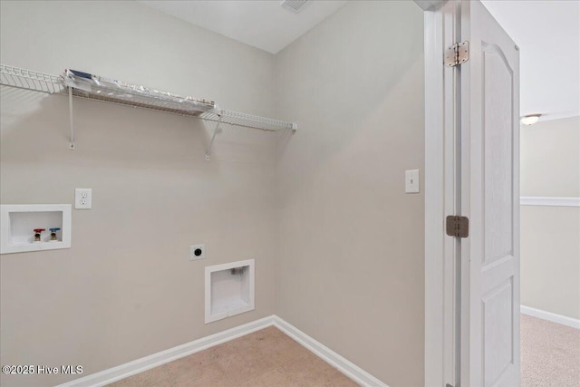 washroom featuring laundry area, hookup for a washing machine, electric dryer hookup, and baseboards