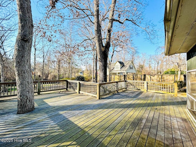 wooden terrace featuring fence