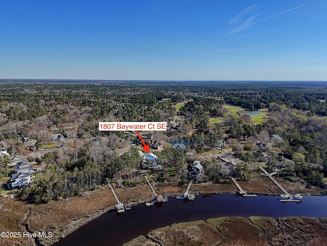 1807 Baywater Ct SE, Bolivia, NC 28422 - aerial view with a wooded view and a water view