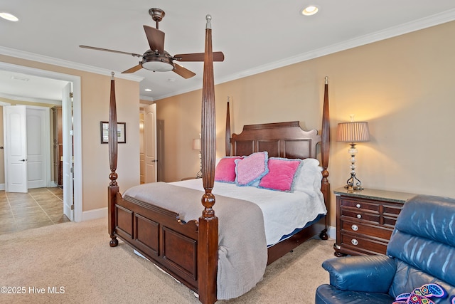 1807 Baywater Ct SE, Bolivia, NC 28422 - bedroom with recessed lighting, baseboards, ornamental molding, and light colored carpet