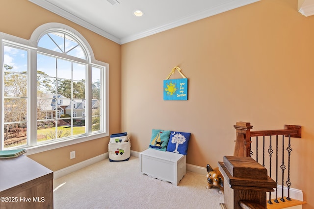 1807 Baywater Ct SE, Bolivia, NC 28422 - sitting room featuring baseboards, carpet floors, recessed lighting, and ornamental molding