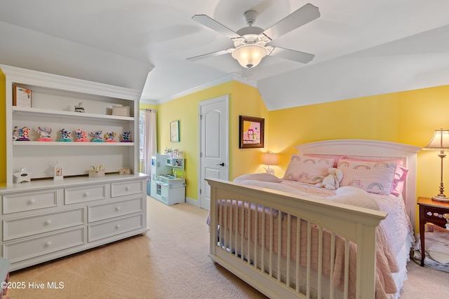1807 Baywater Ct SE, Bolivia, NC 28422 - bedroom with light colored carpet, a ceiling fan, and crown molding