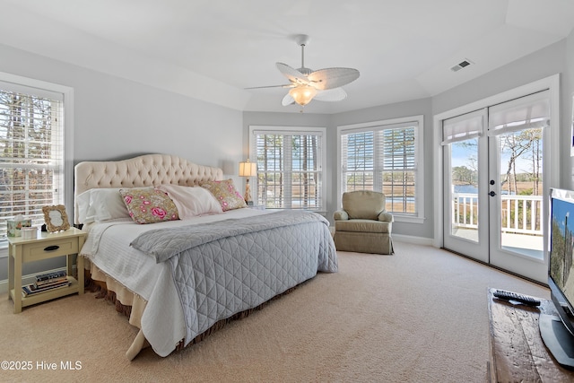 1807 Baywater Ct SE, Bolivia, NC 28422 - bedroom with visible vents, french doors, baseboards, carpet flooring, and access to outside