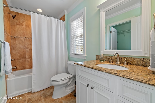 1807 Baywater Ct SE, Bolivia, NC 28422 - bathroom with crown molding, vanity, shower / tub combo, and toilet
