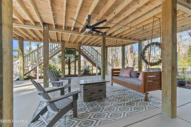 1807 Baywater Ct SE, Bolivia, NC 28422 - view of patio / terrace with stairway, outdoor lounge area, and a ceiling fan