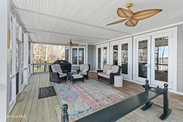 1807 Baywater Ct SE, Bolivia, NC 28422 - exterior space featuring outdoor lounge area, ceiling fan, and french doors