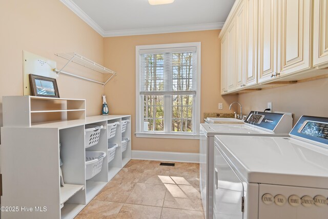 1807 Baywater Ct SE, Bolivia, NC 28422 - washroom featuring cabinet space, a wealth of natural light, washing machine and clothes dryer, and ornamental molding