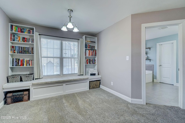 dining room with carpet flooring, baseboards, and visible vents