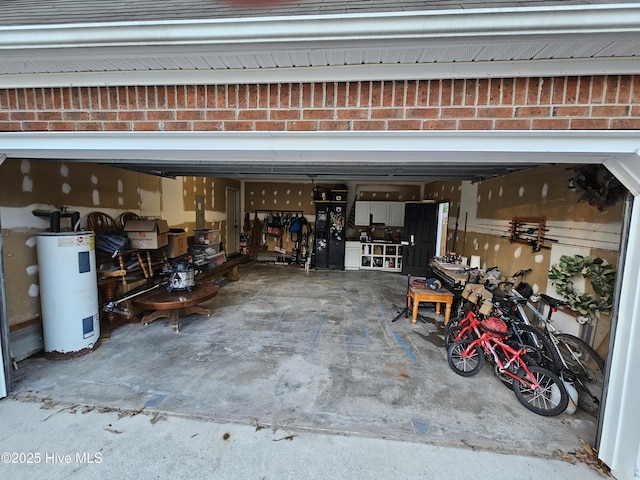 garage featuring water heater