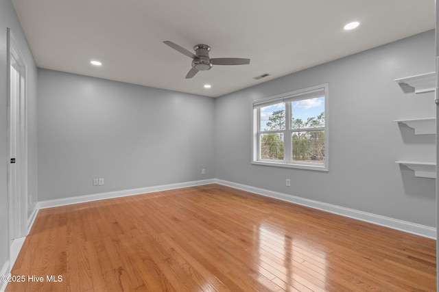 126 Lightwater Dr, Aberdeen, NC 28315 - empty room featuring ceiling fan, light wood-style floors, recessed lighting, baseboards, and visible vents
