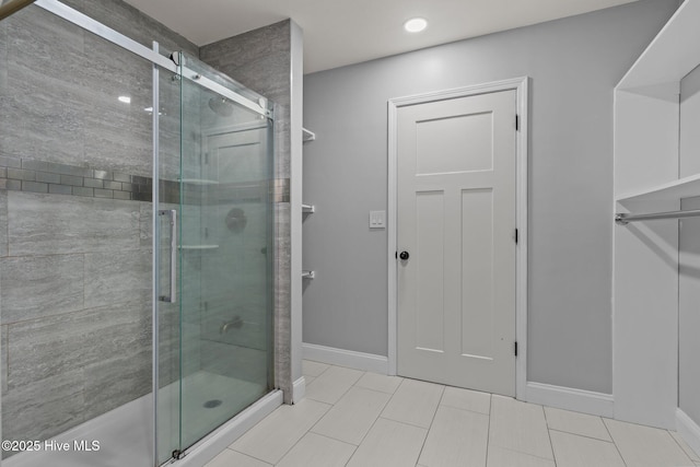 126 Lightwater Dr, Aberdeen, NC 28315 - full bathroom featuring baseboards, tile patterned floors, a stall shower, and recessed lighting