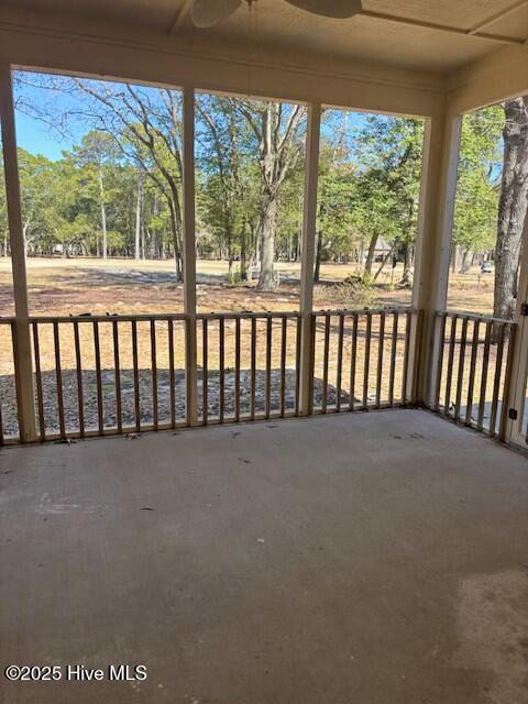 view of patio / terrace with a ceiling fan and covered porch