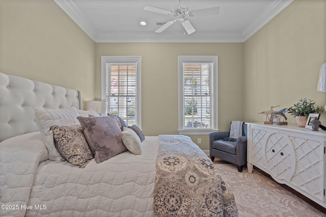 5151 Creswell Dr, Leland, NC 28451 - bedroom with multiple windows, crown molding, ceiling fan, and wood finished floors