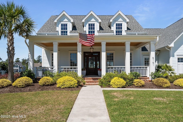 5151 Creswell Dr, Leland, NC 28451 - view of front of property with a shingled roof, a porch, and a front yard