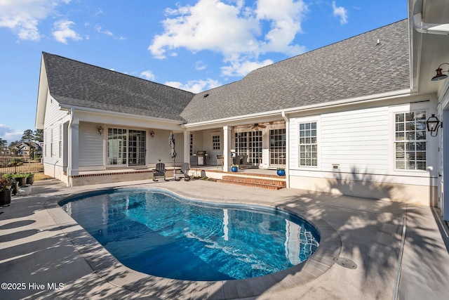 5151 Creswell Dr, Leland, NC 28451 - swimming pool featuring a patio area and ceiling fan