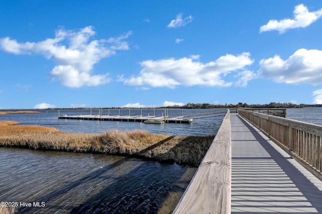 view of dock with a water view