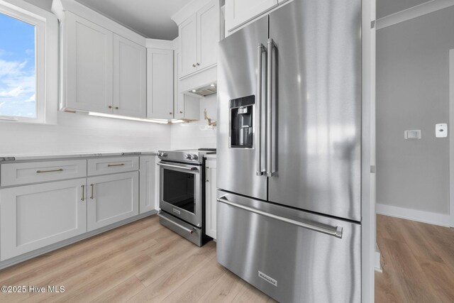 304 Alabama Ave Unit 2, Carolina Beach, NC 28428 - kitchen featuring light wood finished floors, high end appliances, and white cabinetry