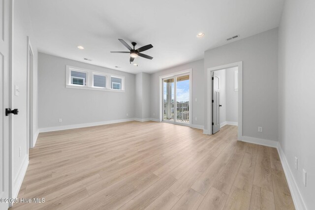 304 Alabama Ave Unit 2, Carolina Beach, NC 28428 - empty room with light wood finished floors, recessed lighting, ceiling fan, visible vents, and baseboards