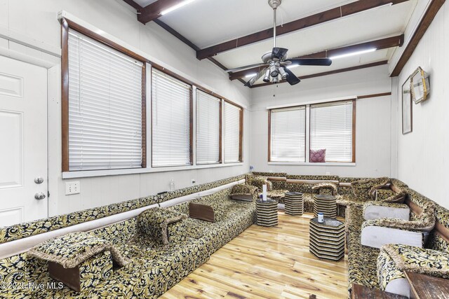 1525 Piney Green Rd, Jacksonville, NC 28546 - interior space with beam ceiling, wood finished floors, and a ceiling fan