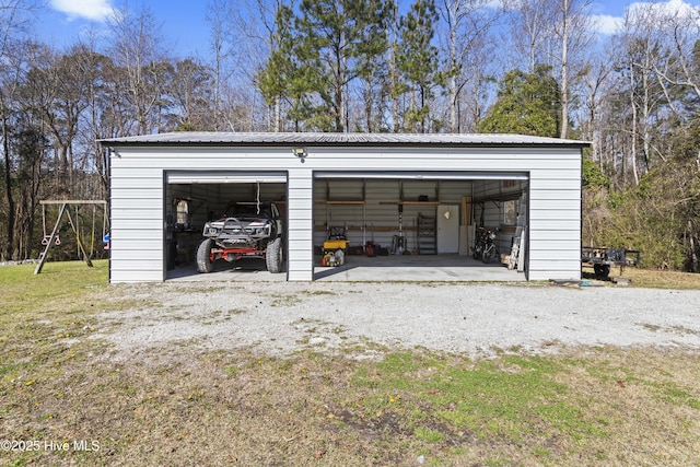 view of detached garage