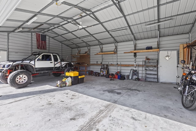 garage with metal wall