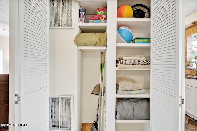 closet with visible vents and a sink