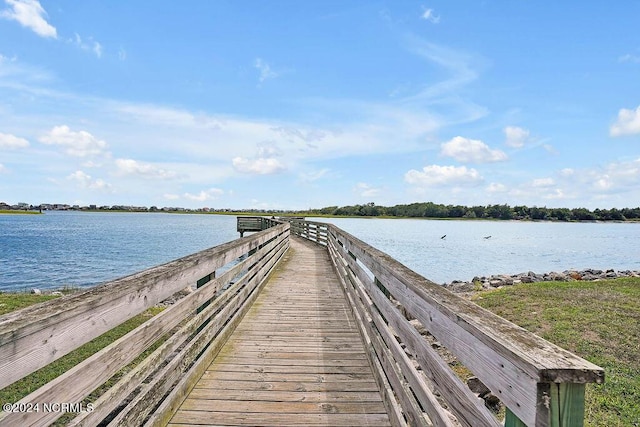 view of dock with a water view