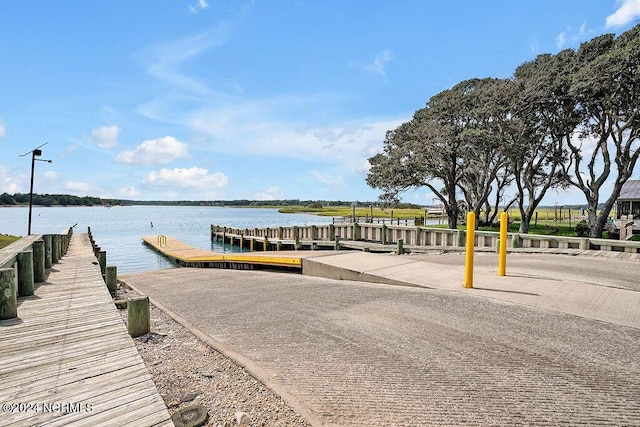 view of dock with a water view