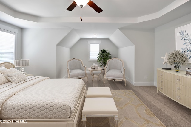 bedroom featuring baseboards, carpet floors, and ceiling fan