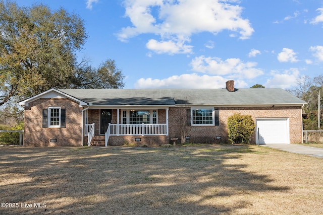 ranch-style house with crawl space, a porch, and brick siding