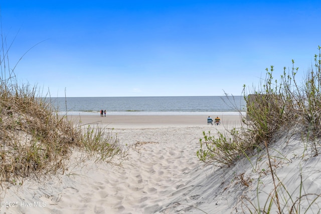 view of water feature with a beach view