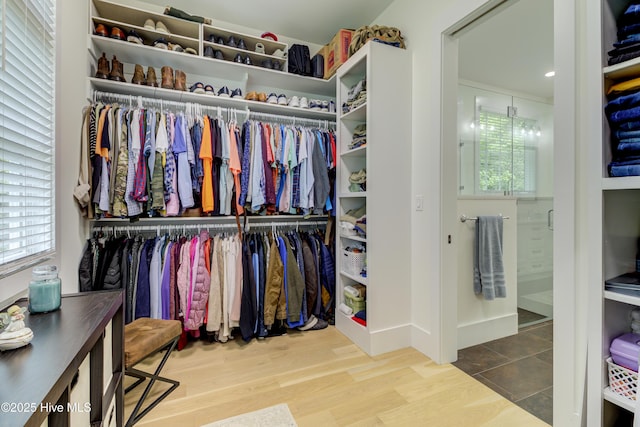 spacious closet with wood finished floors