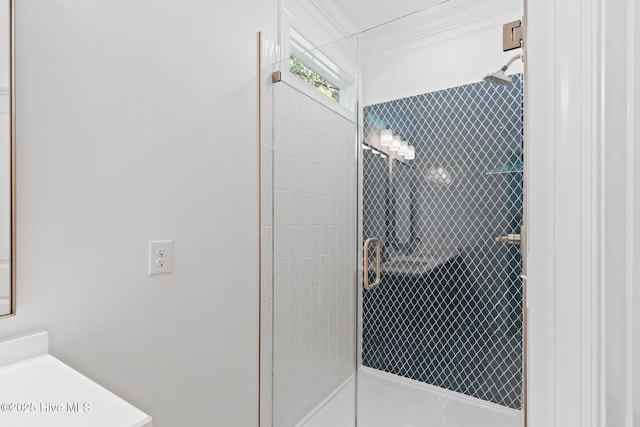 bathroom with a stall shower