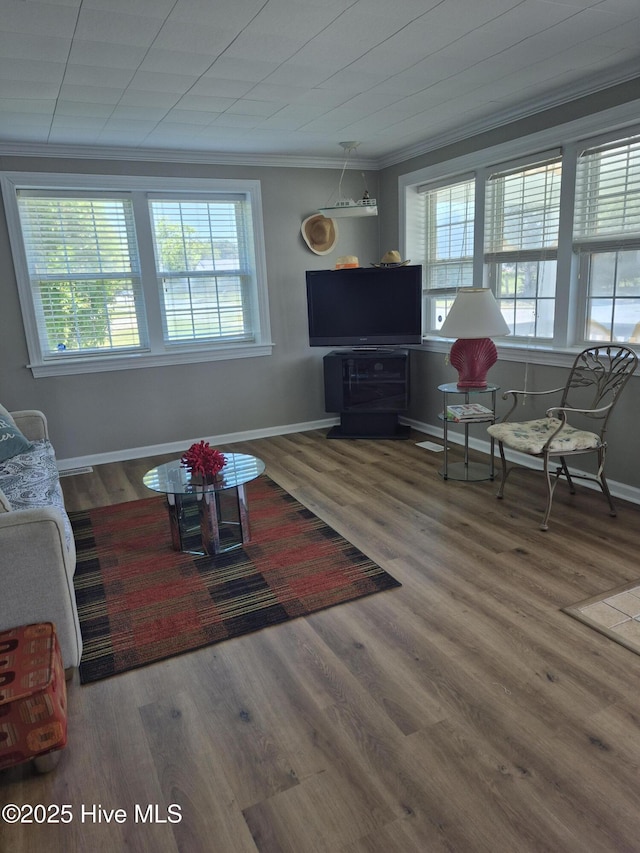 515 Mulberry St, Beaufort, NC 28516 - living room with crown molding, baseboards, and wood finished floors