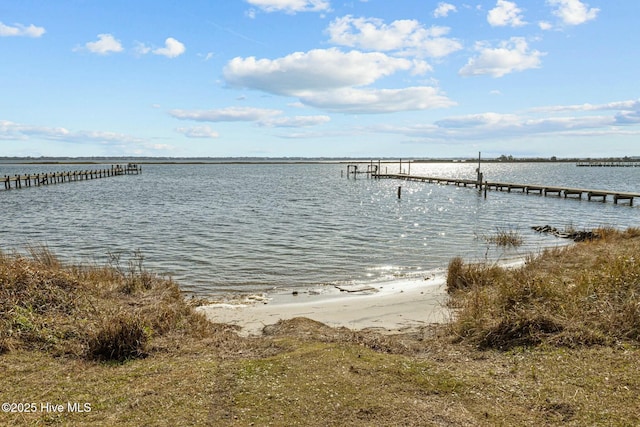 dock area featuring a water view