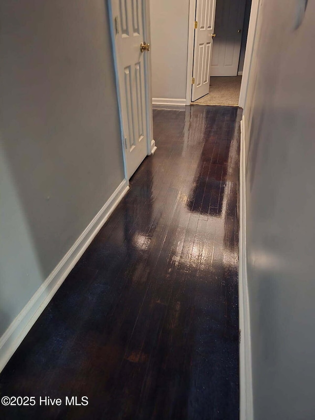 hall featuring baseboards and hardwood / wood-style floors