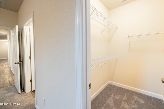 spacious closet with visible vents and carpet floors