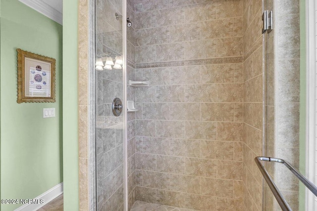 bathroom with a shower stall