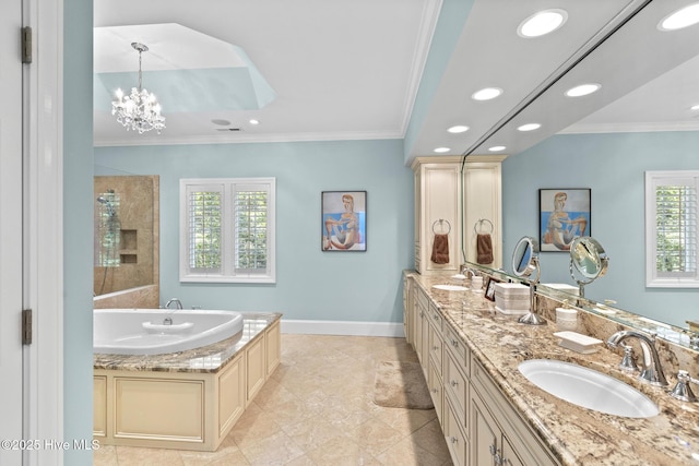8904 Sound View Ct, Emerald Isle, NC 28594 - full bath featuring a wealth of natural light, ornamental molding, and a sink