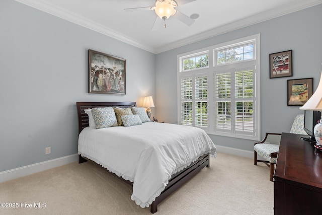 8904 Sound View Ct, Emerald Isle, NC 28594 - bedroom featuring baseboards, light colored carpet, and ornamental molding
