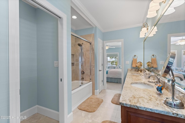8904 Sound View Ct, Emerald Isle, NC 28594 - ensuite bathroom featuring ensuite bathroom, a sink, tile patterned flooring, and ceiling fan
