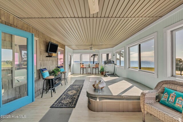 sunroom / solarium with wood ceiling