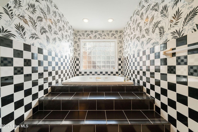 bathroom featuring a garden tub