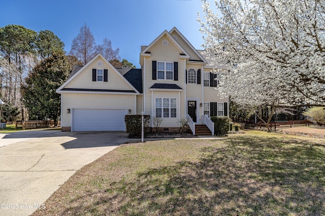 view of front of home featuring crawl space, concrete driveway, and a front yard