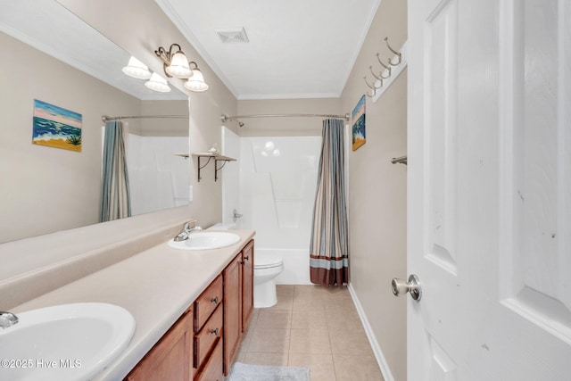 full bathroom featuring a sink, visible vents, toilet, and tile patterned floors