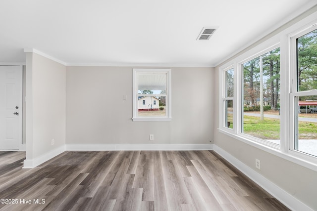 spare room featuring plenty of natural light, baseboards, and visible vents