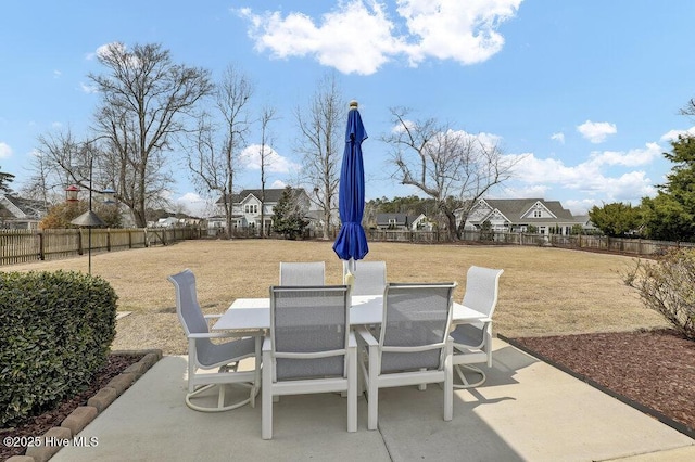 view of patio with outdoor dining area and a fenced backyard