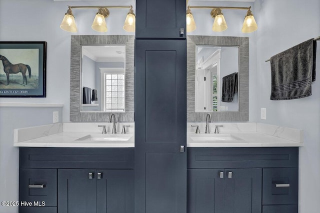 full bathroom featuring two vanities and a sink