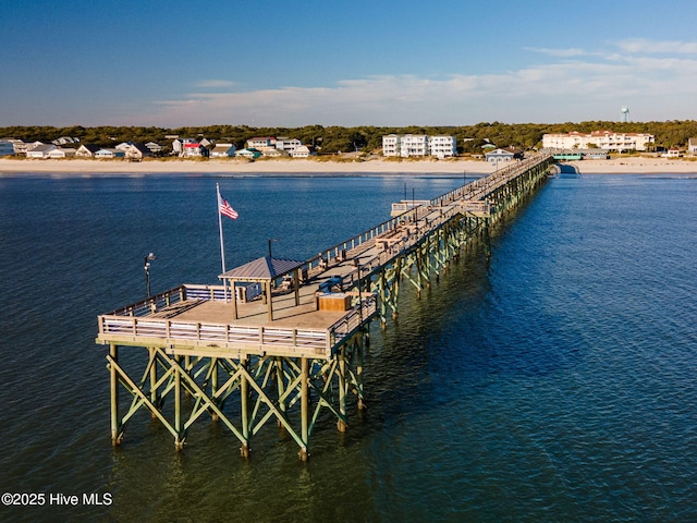 view of dock with a pier and a water view